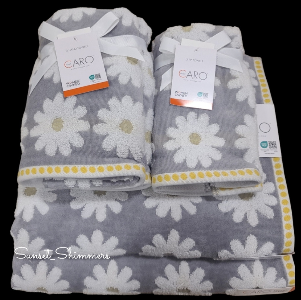 ๐ผ Caro Home 6pc White Gray Yellow Daisies 2 Bath 2 Hand 2 Tip Towel Set New ๐ผ - Picture 10 of 10